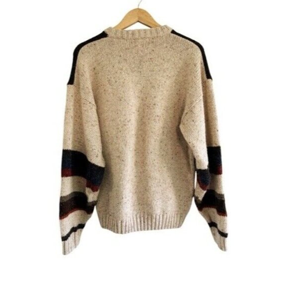 Vintage Etchings Mens Sz L Brown Blue Tan Crewneck Knit Wool Blend Sweater - Picture 3 of 8